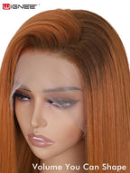 WIGNEE 13x6 Synthetic Lace Front Wig 28" Long Straight Wig Ombre Ginger Synthetic Wigs for Black Women Pre-Plucked Glueless Wig for Daily Party Use