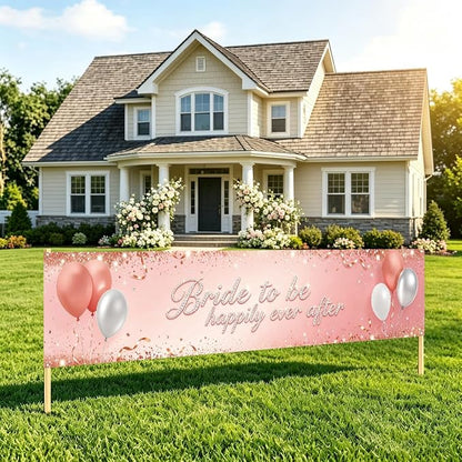 Pink Bride To Be Banner Happily Ever After Bridal Shower Wedding Banner | by WETDNGQI