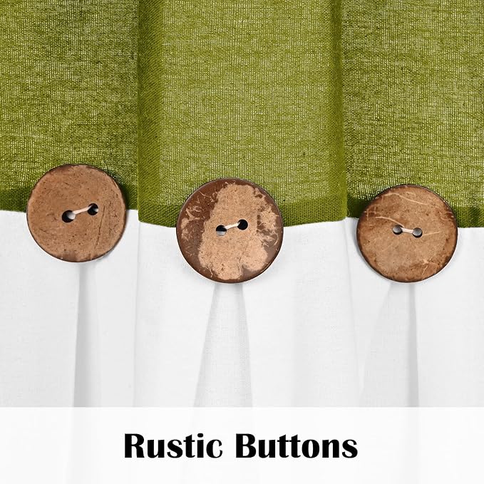 Farmhouse Valance Curtains, Boho Cotton Linen Kitchen Valance, Rustic Button - Image 4