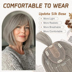 Rich Choices Real Human Hair Toppers for Women With Bang 100% Remy Human Hair Topper for Thinning Hair Clip in Silk Base Hair Topper 14 Inch Salt and Pepper G2 Silver