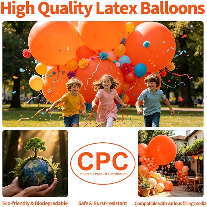 5Pcs Orange Big Balloons 36 Inch, Round Large Latex Party Balloons - Image 3