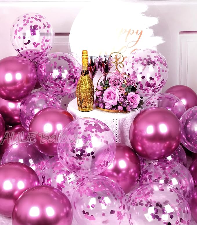 AULE 42Pcs Metallic 12 Inch Hot Pink Confetti Balloons Set | Fuchsia Party - Image 5