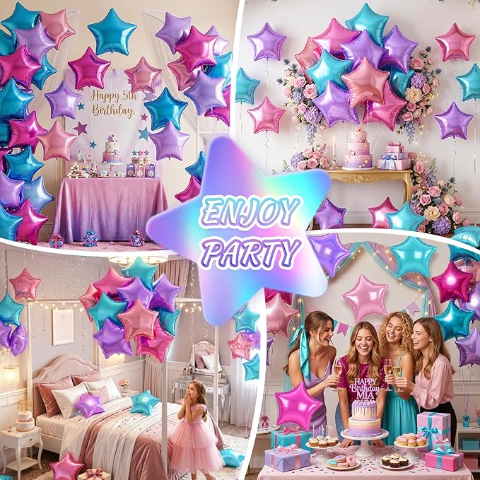 Purple Blue Star Balloons, 18 Inches Pink Purple Star Balloon - Image 5