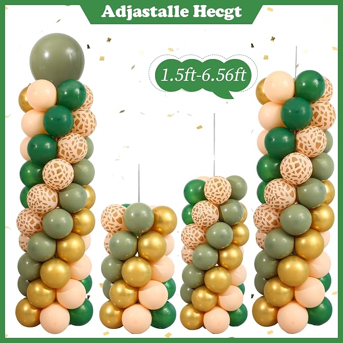 Green and Gold Balloon Column Stand Kit Set of 2, Safari Jungle Baby Shower - Image 6