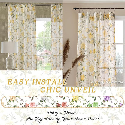 Floral Sheer Curtains for Bedroom Window 63 Inch Length 2 Panels, Farmhouse - Image 7
