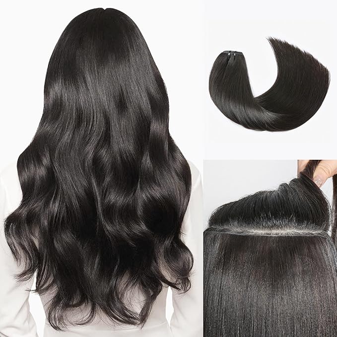 LUVME Invisible Clip in Hair Extensions Real Human Hair, 24 inch 110g 6Pcs, Natural Black Remy Human Hair Extensions Clip ins for Women, Natural Human Hair