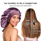 YFONG 100% 22 Momme Mulberry Silk Bonnet for Sleeping Women, Larger Double Layer Silk Hair Wrap for Curly Short Long Hair, Non-Slip Sleep Cap Turban with Elastic Tie Band for Hair Care, Purple
