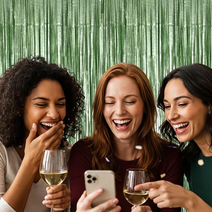 Matte Sage Green Tinsel Foil Curtains Backdrop Party Decorations | 2 PCS - Image 6