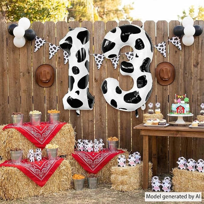40 Inch Cow Print Number 13 Balloon Set, Giant Black and White Foil Number - Image 2