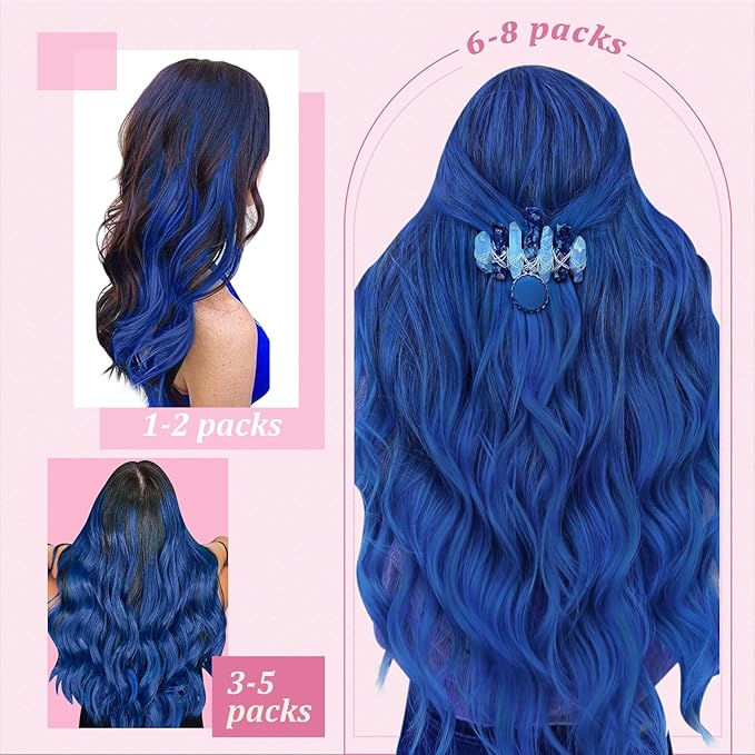 YoungSee I Tip Hair Extensions Blue I Tip Hair Extensions Human Hair Blue 20 Inch Itips Extension Real Human Hair Colored for Party Highlights 20 Inch I-Tip Remy Human-Hair