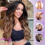 Long Chocolate Brown Highlights Wig with Bangs for Women,Layered Hairstyle Synthetic Heat Resistant for Daily Party Use 26 inch