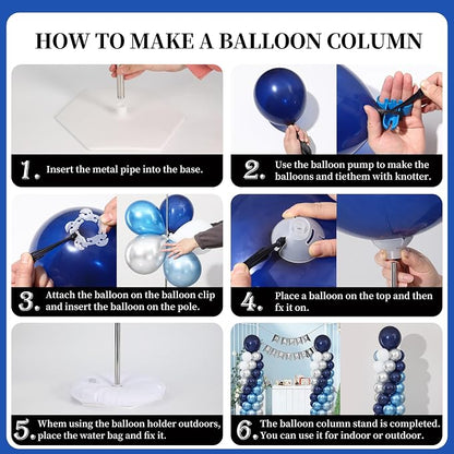 Navy Blue Silver and White Balloon Column Stand Kit Set of 2 - Image 6