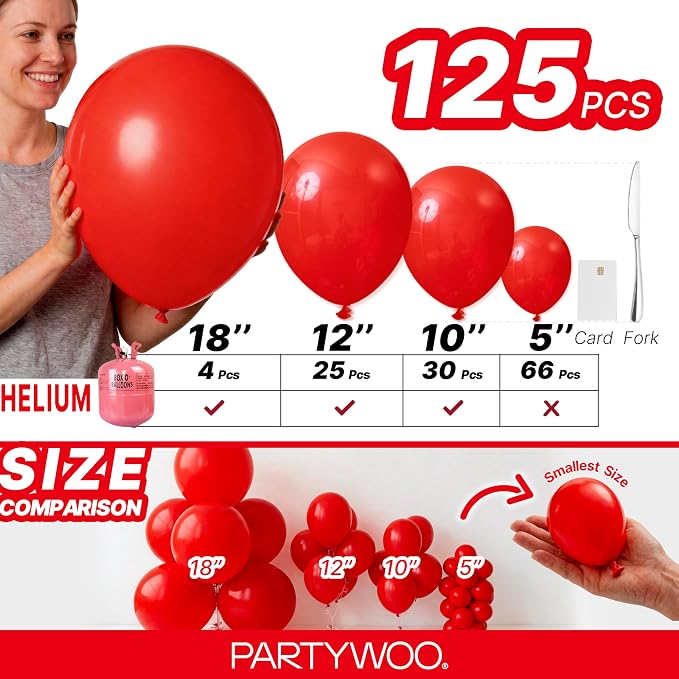 PartyWoo Red Balloons 130pcs Different Sizes of 18 12 10 5 Inch | Balloons - Image 6