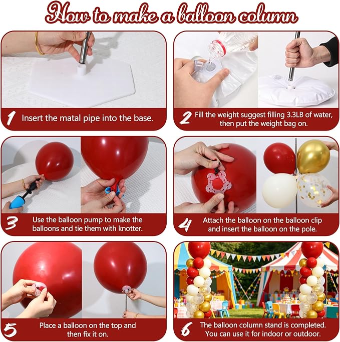 Burgundy Gold White Balloon Column Stand Kit of 2 | 102 Pcs Maroon Sand White - Image 7