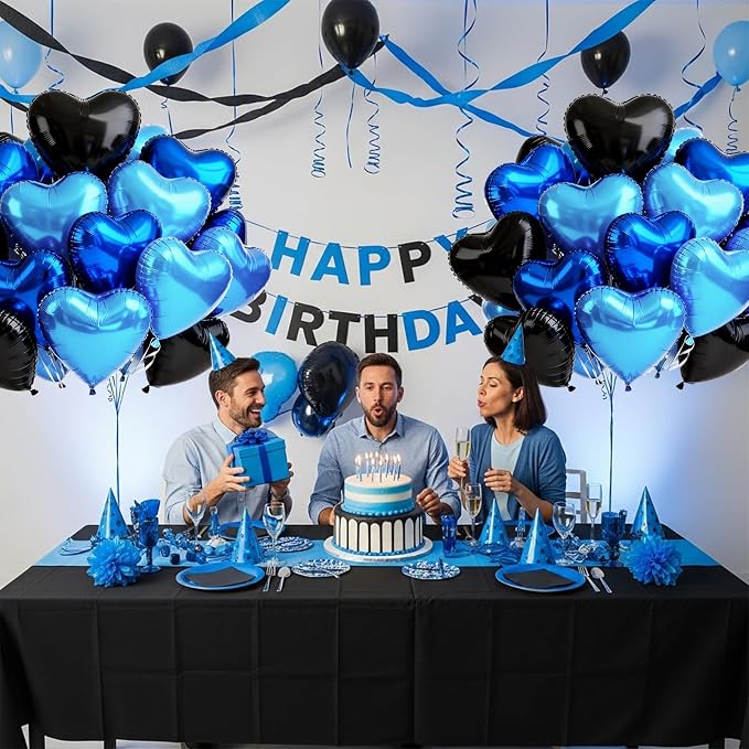 TONIFUL 30 Pcs 18 Inch Blue Navy Blue Black Heart Shape Foil Mylar Balloons | - Image 5