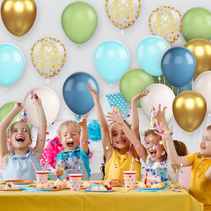 Green Blue Gold Balloons, 12 Inch Dusty Blue and Sage Green Balloons Set - Image 7