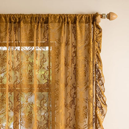 Deeprove Sheer Lace Curtains Gold 96 Inches Long - Image 4