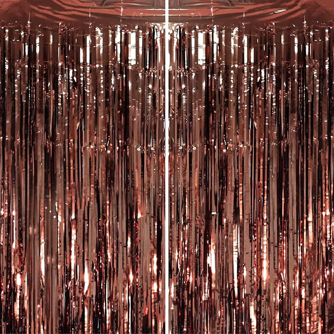 Voircoloria Brown Foil Fringe Backdrop Curtains, 2 Pack | Tinsel Streamers by Voircoloria