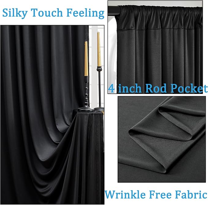 40ftx8ft Wrinkle Free Black Backdrop Curtains - Image 2