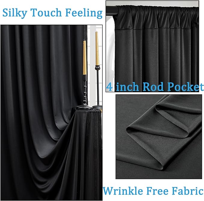 40ftx10ft Wrinkle Free Black Backdrop Curtain - Image 2