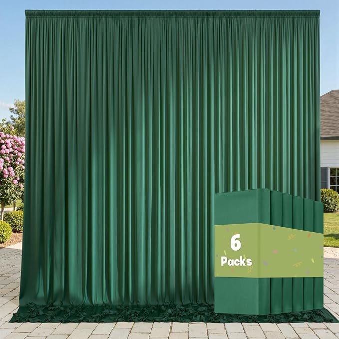 30ft x 10ft Wrinkle Free Hunter Green Backdrop Curtains by ENJOYYOURPARTY