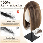 MONO TOP Hair Toppers for Women Human Hair 12 Inch 7"×8" Big Base Partial wig Cover Thinning Hair or Loss No Bangs Top Hair Pieces Natural Wiglets (Brown with Blonde Highlights)