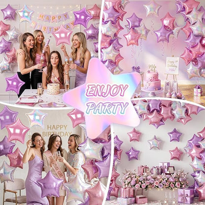 Pink and Purple Star Balloons, 18 Inches Iridescent Star Foil Balloons - Image 5