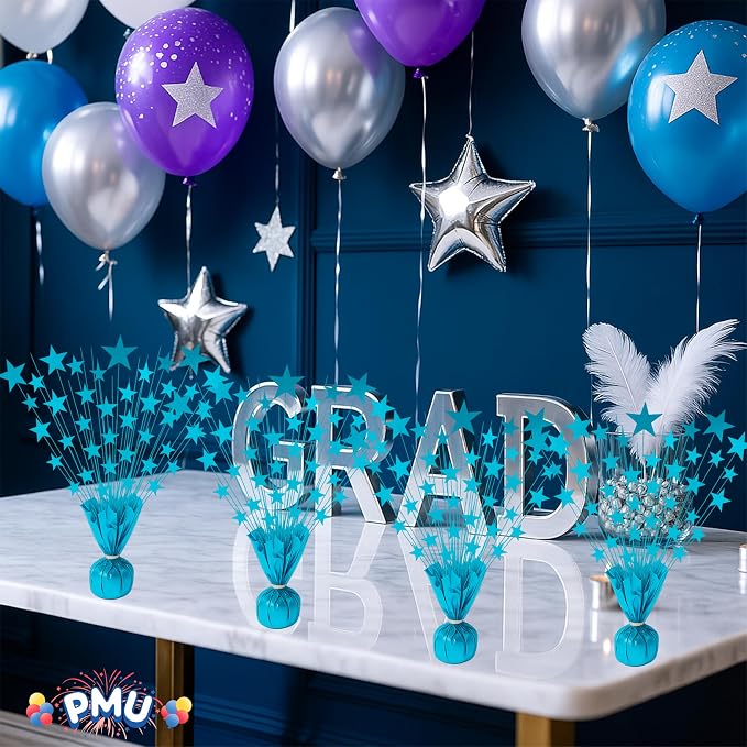 PMU 3 Pack Bursting Star Metallic Foil Spray Centerpiece- Turquoise Balloon - Image 3