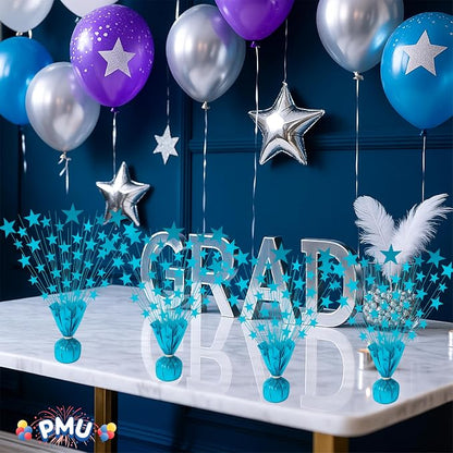 PMU Bursting Star Metallic Foil Spray Centerpiece- Turquoise Balloon Weights - Image 3