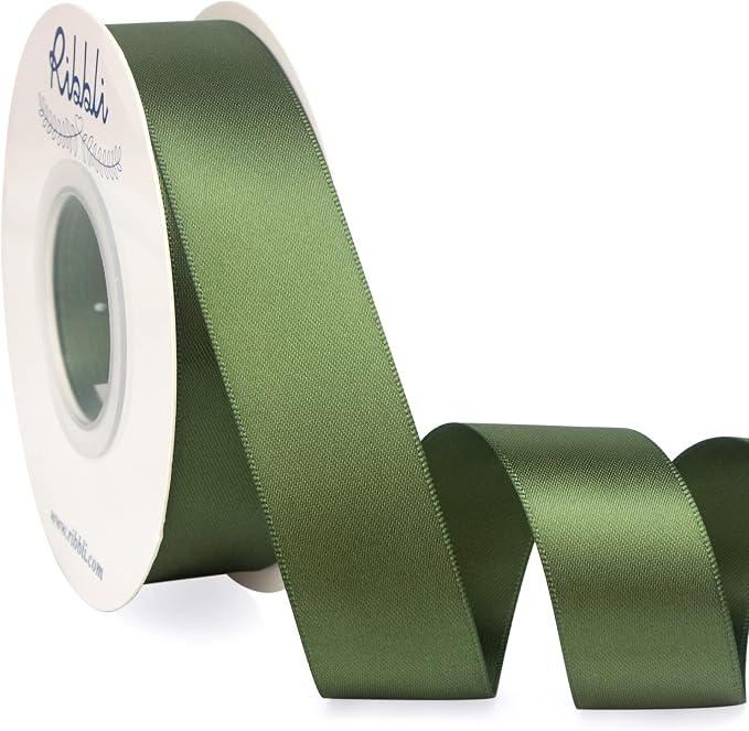 Ribbli Moss Green Satin Ribbon, Double Faced Satin 1 inch x Continuous 25 Yards by Ribbli