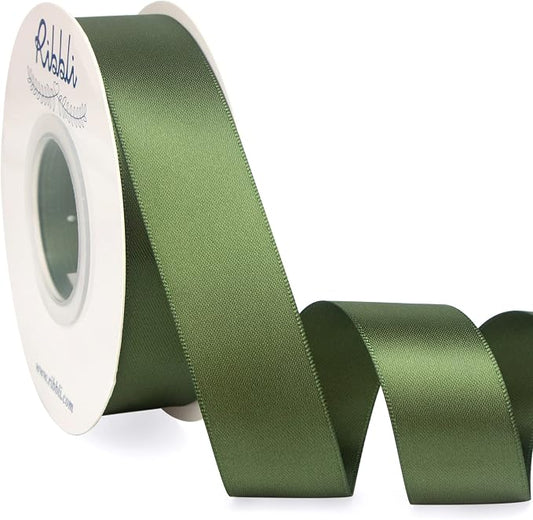 Ribbli Moss Green Satin Ribbon, Double Faced Satin 1 inch x Continuous 25 Yards by Ribbli