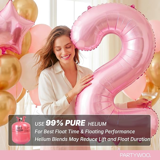PartyWoo Number Balloons 40 Inch Pink Number 2 Kit 25pcs - Image 5