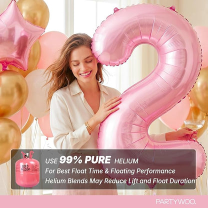 PartyWoo Number Balloons 40 Inch Pink Number 2 Kit 25pcs - Image 5