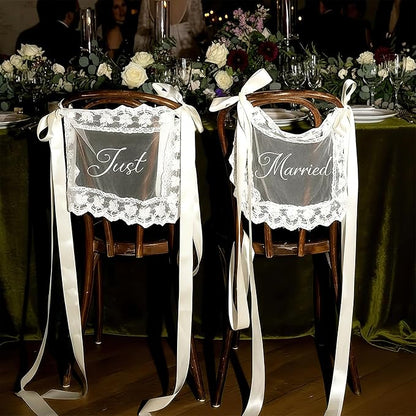 2 Pcs Personalized Sheer Lace Wedding Chair Sign - Image 2