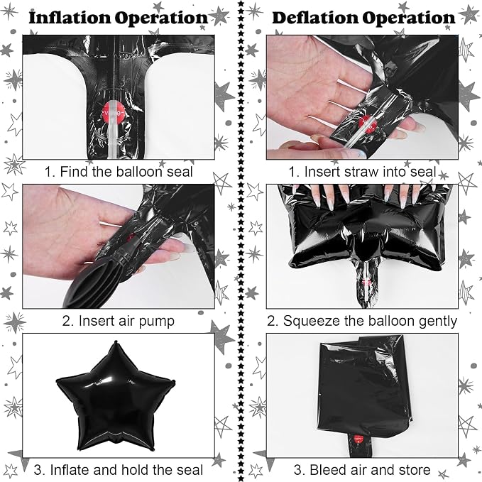 14pcs Black Star Balloons, Mixed Star Foil Balloon, 22Inch Explosion Stars - Image 5
