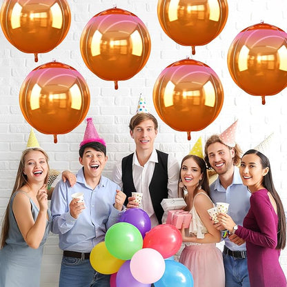6Pcs Gradient Orange Round Foil Balloons, Metallic Orange Mylar Balloon - Image 5