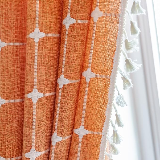 Sutuo Home Burnt Orange Plaids Boho Curtains - Image 6
