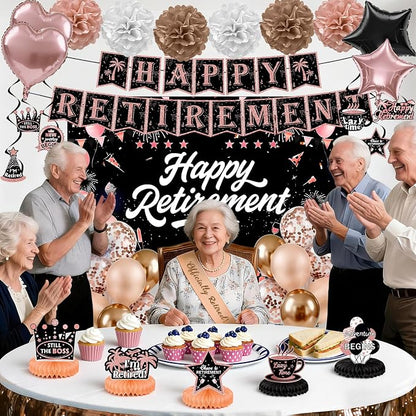 Retirement Party Decorations for Women Men, Rose Gold Happy Banner | Retirement - Image 3