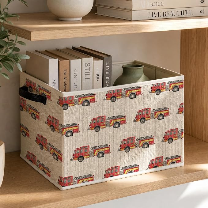 Red Fire Truck Boy Nursery Storage Basket - Image 3