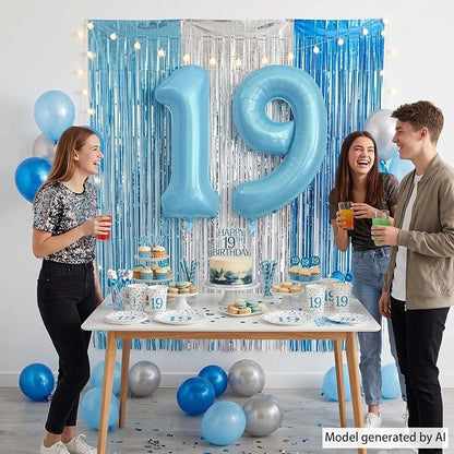 Pearlescent Blue Number 19 Balloon 40 Inch, Giant Light Blue Mylar Foil 19th - Image 2