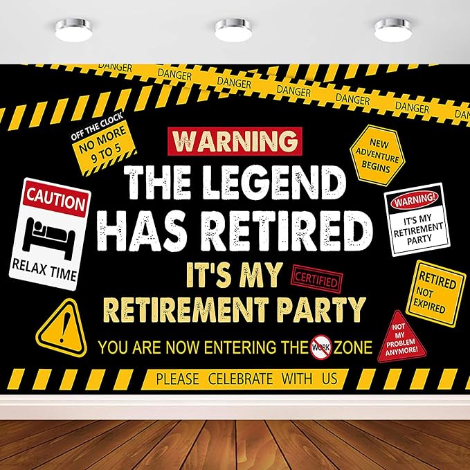 Happy Retirement Banner Caution Logos Retirement Party Decorations Funny Legend by AVEZANO