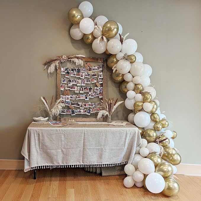 White and Gold Balloons, 12 Inch White Sand Gold Metallic Latex Balloons - Image 4