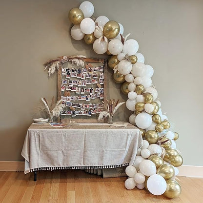 White and Gold Balloons, 12 Inch White Sand Gold Metallic Latex Balloons - Image 4