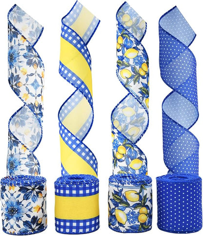 4 Rolls Lemon Wired Edge Ribbon - Image 7