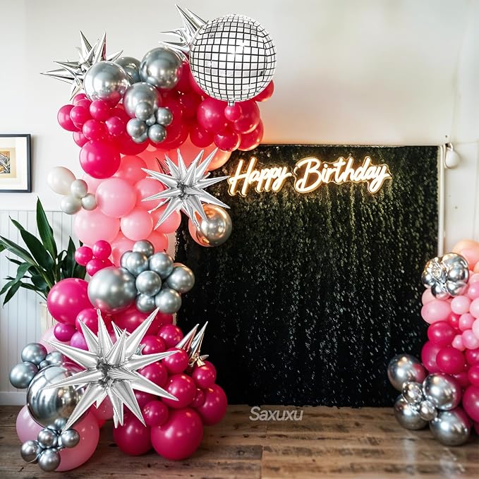 Disco Balloon Arch Kit, Hot Pink Black Balloons Garland Arch Kit, Star Foil and - Image 5