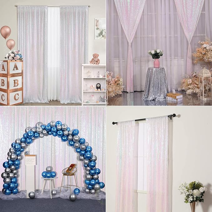 Iridescent White Sequin Backdrop Curtain 10FTx10FT | Glitter Sequence Drapes - Image 6