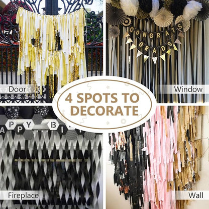 PartyWoo Black Gold Crepe Paper Streamers 6 Rolls 492 FT Streamers | Birthday - Image 5