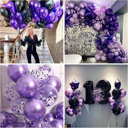 Purple and Black Balloons, 12 Inch Metallic Purple Black Party Balloons - Image 5