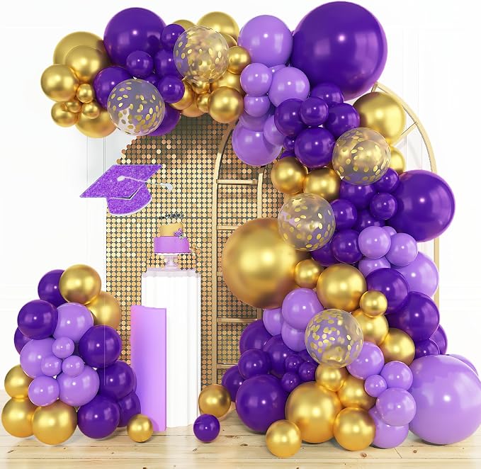 Amandir 153pcs Purple and Gold Balloons Arch Garland Kit, Different Sizes 18 12 by Amandir
