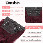 KooKaStyle Burgundy Clip in Hair Extensions for women Synthetic Heat Resistant 4PCS Thick Long Wavy Hairpieces 24 Inch